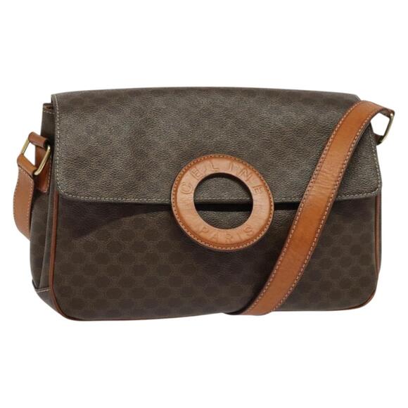 CELINE Macadam Canvas Shoulder Bag Pvc Leather Brown Gold - Picture 1 of 12